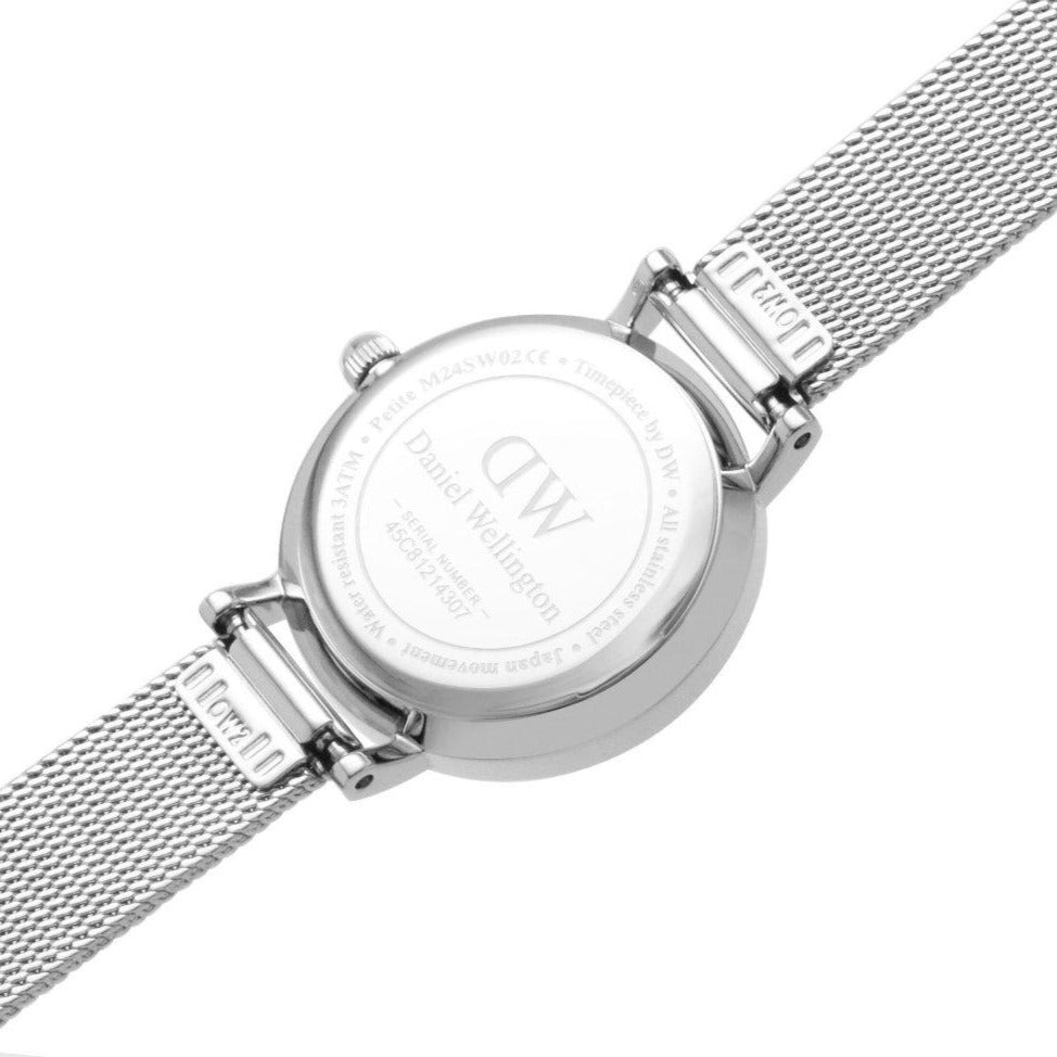 Daniel Wellington Classic Petite Sterling White Dial Silver Mesh Bracelet Watch for Women - DW00100442