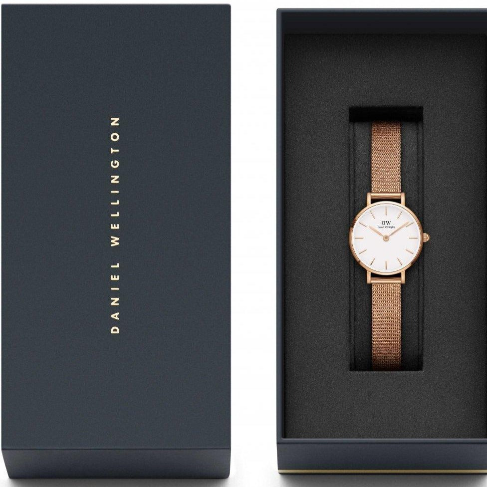 Daniel Wellington Petite Pressed Melrose White Dial Gold Mesh Bracelet Watch For Women - DW00100447