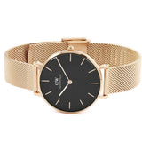 Daniel Wellington Classic Melrose Black Dial Rose Gold Mesh Bracelet Watch For Women - DW00100161