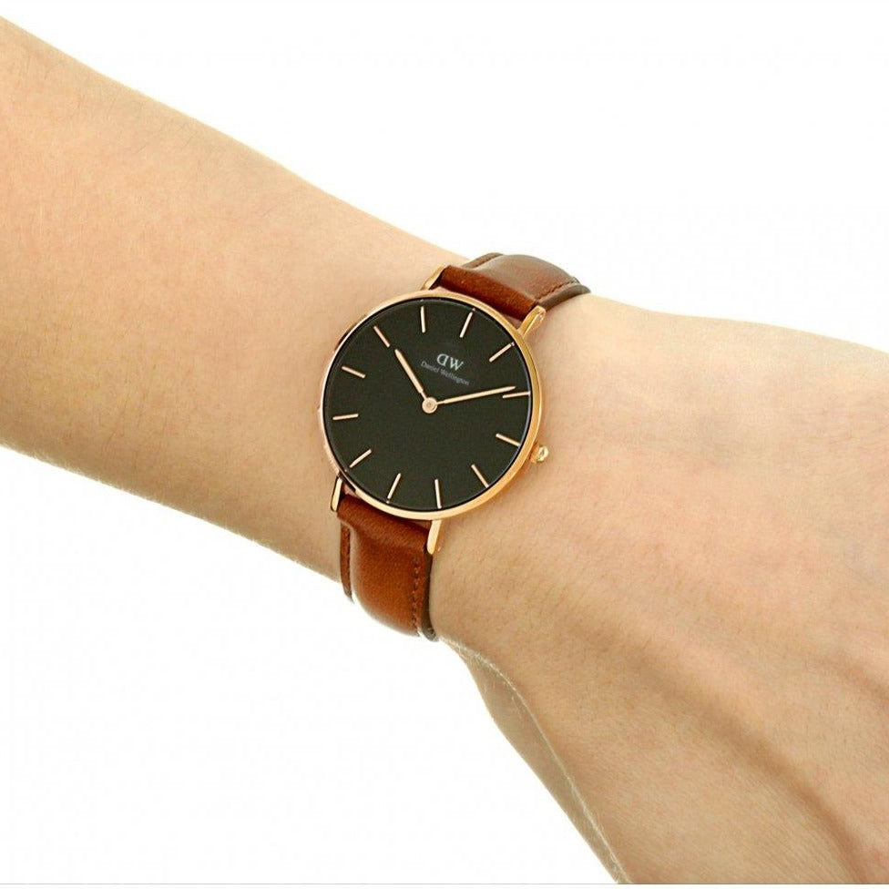 Daniel Wellington Petite St Mawes Black Dial Brown Leather Strap Watch For Women - DW00100169