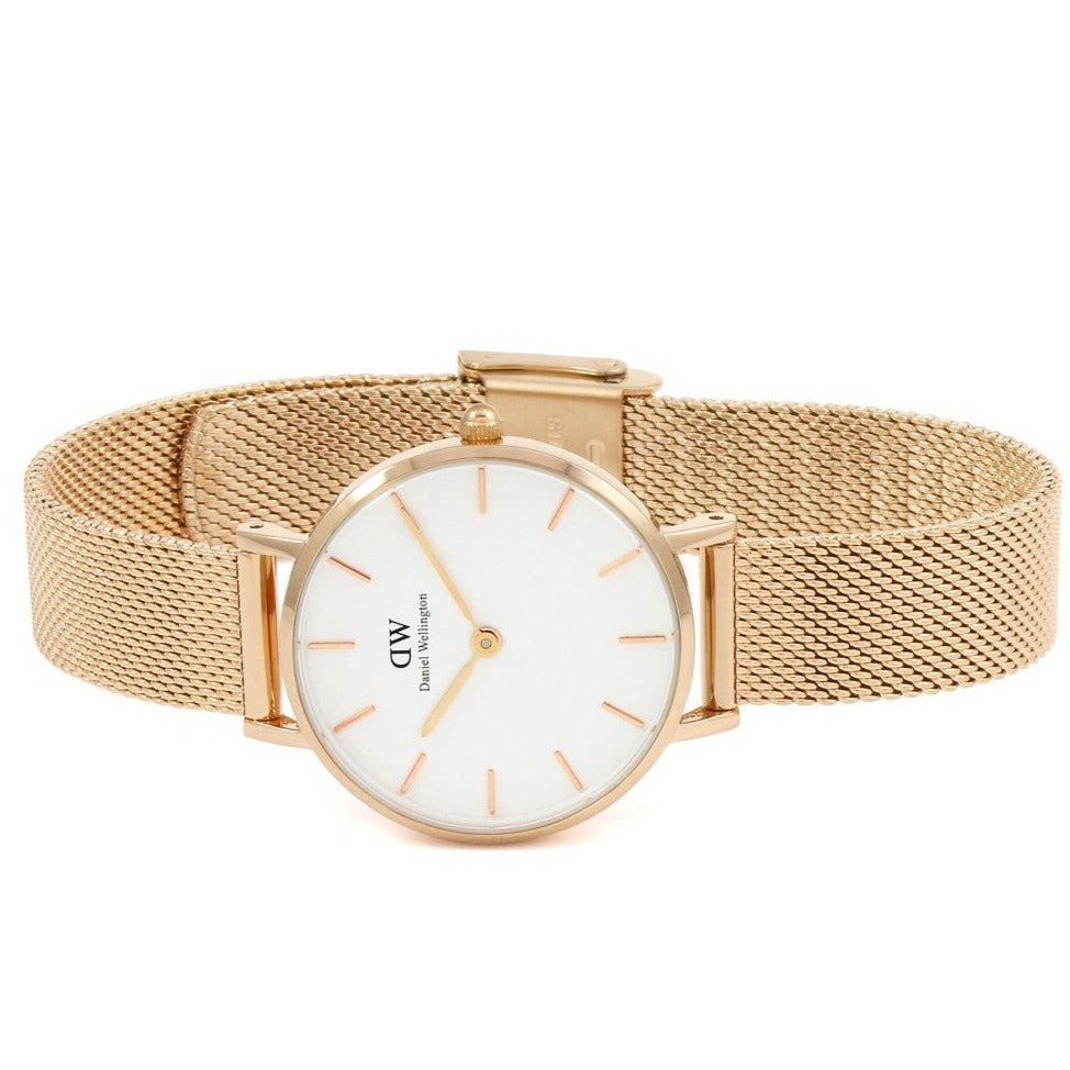 Daniel Wellington Classic Petite White Dial Rose Gold Mesh Bracelet Watch For Women - DW00100219