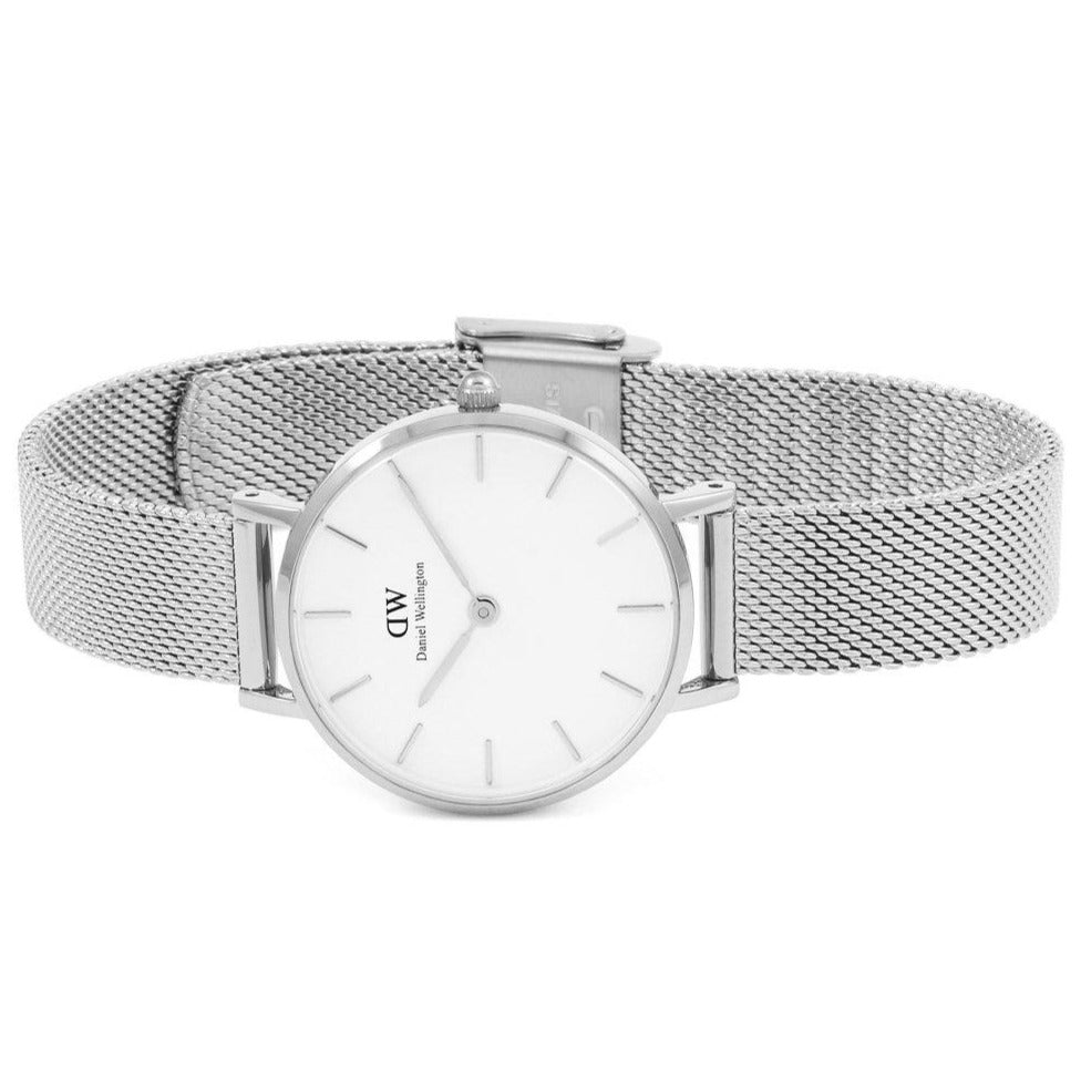 Daniel Wellington Petite Sterling White Dial Silver Mesh Bracelet Watch For Women - DW00100220