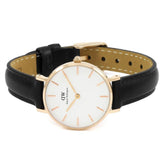 Daniel Wellington Classic Petite Sheffield White Dial Black Leather Strap Watch For Women - DW00100230