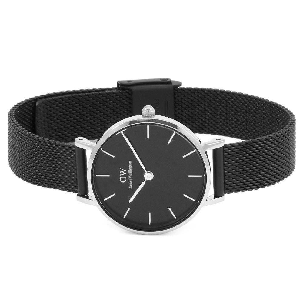 Daniel Wellington Petite Ashfield Black Dial Black Mesh Strap Watch For Women - DW00100246