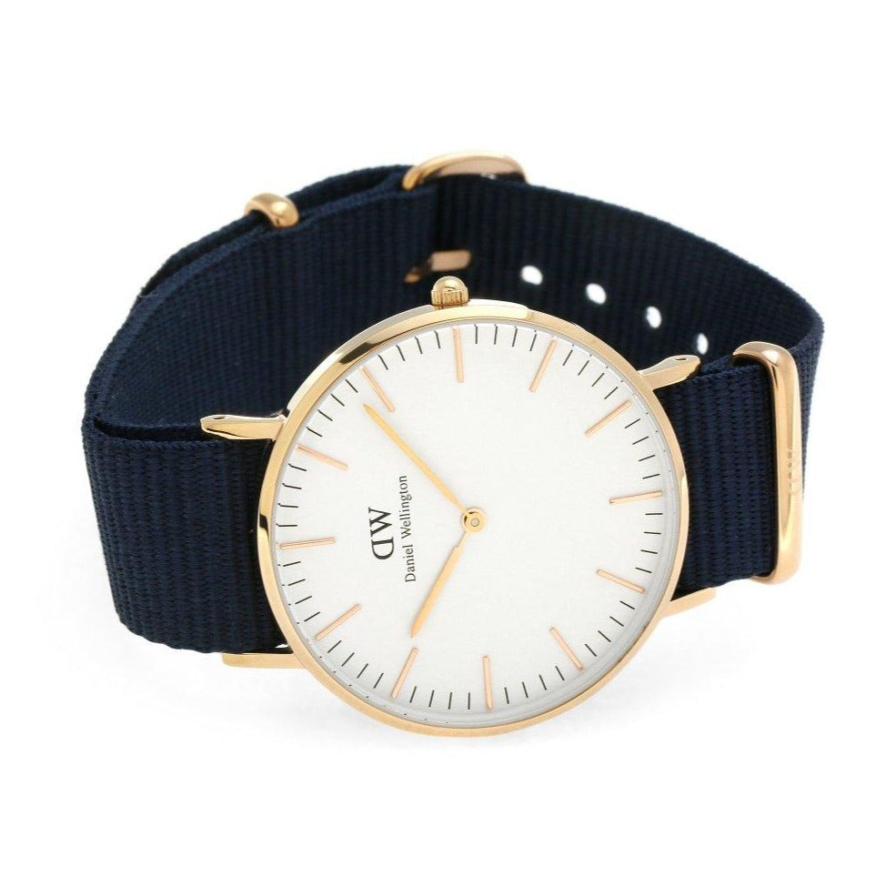 Daniel Wellington Classic Bayswater White Dial Navy Blue NATO Strap Watch For Women - DW00100279