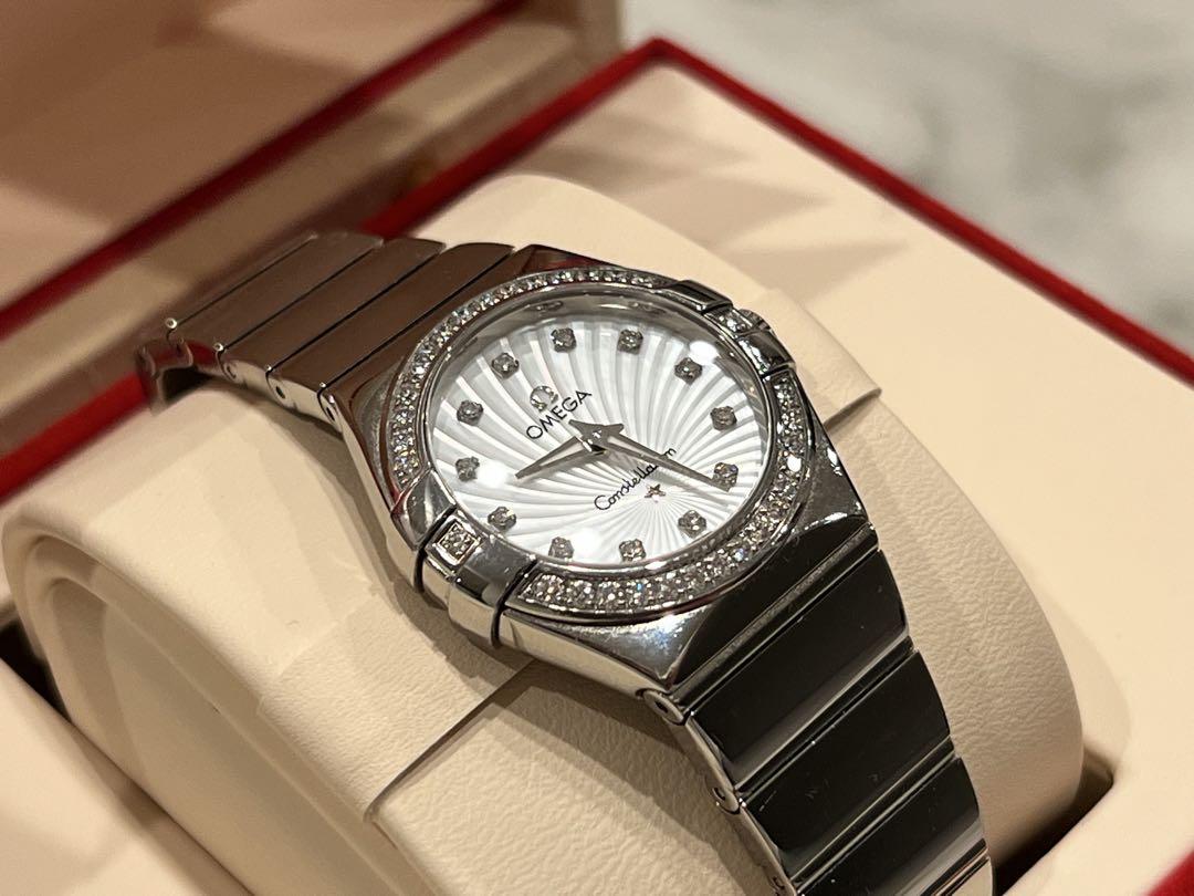 Omega Constellation Quartz Diamonds Silver Dial Silver Steel Strap Watch for Women - 123.15.27.60.55.004