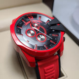Diesel Mega Chief Chronograph Black Dial Red Rubber Strap Watch For Men - DZ4526