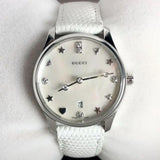 Gucci G-Timeless Mother of Pearl White Dial White Leather Strap Watch For Women - YA126597