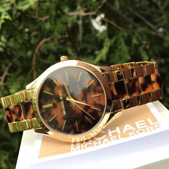 Michael Kors Slim Runway Tortoise Shell Dial Two Tone Steel Strap Watch for Women - MK4284