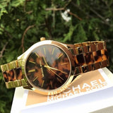 Michael Kors Slim Runway Tortoise Shell Dial Two Tone Steel Strap Watch for Women - MK4284