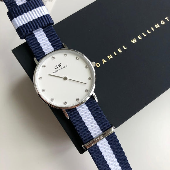 Daniel Wellington Classy Glasgow White Dial Two Tone Nylon Strap Watch For Women - DW00100082