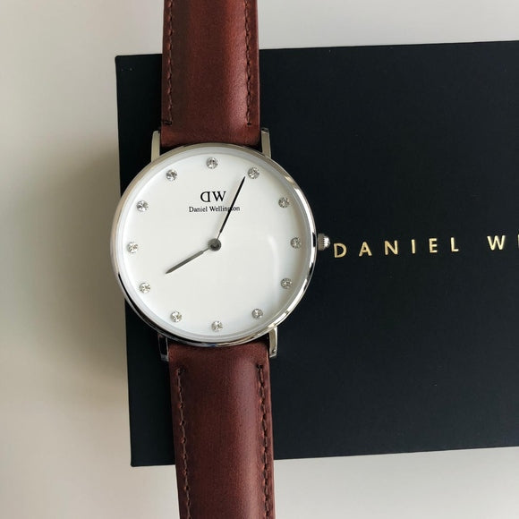 Daniel Wellington Classy St Mawes White Dial Brown Leather Strap Watch For Women - DW00100079