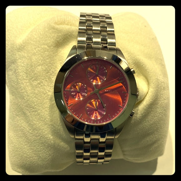 Marc Jacobs Peeker Chronograph Pink Dial Silver Steel Strap Watch for Women - MBM3372