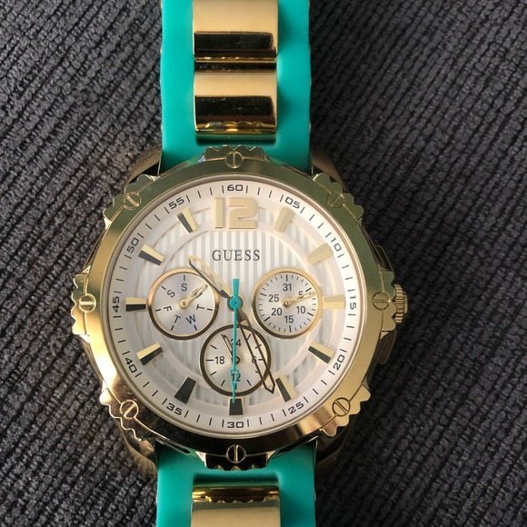 Guess Intrepid 2 Silver Dial Two Tone Rubber Strap Watch For Women - W0325L4