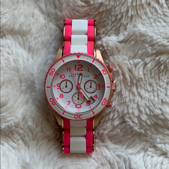 Marc Jacobs Rock Chronograph White Dial Two Tone Silicone Strap Watch for Women - MBM2593