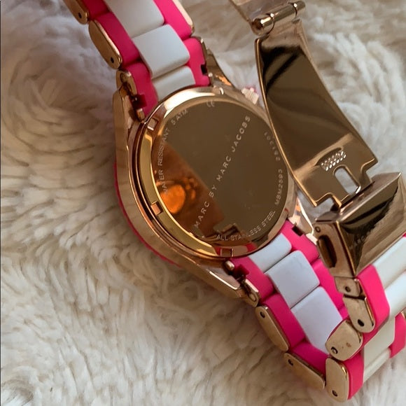 Marc Jacobs Rock Chronograph White Dial Two Tone Silicone Strap Watch for Women - MBM2593