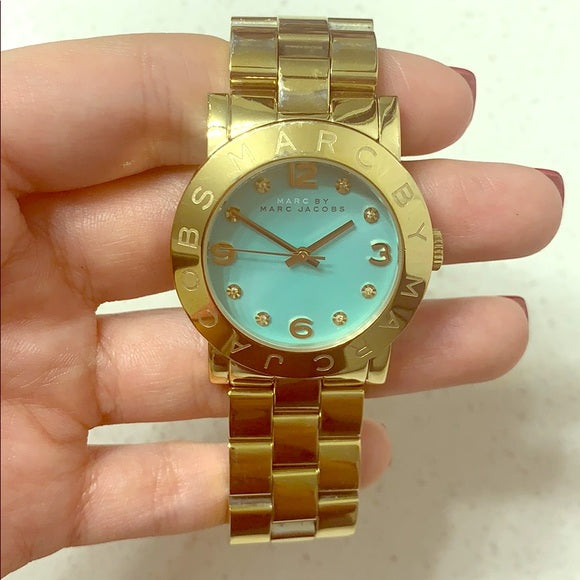 Marc Jacobs Amy Blue Dial Gold Steel Strap Watch for Women - MBM3301