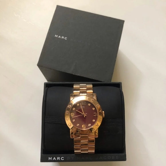 Marc Jacobs Amy Mother of Pearl Black Dial Rose Gold Steel Strap Watch for Women - MBM8610