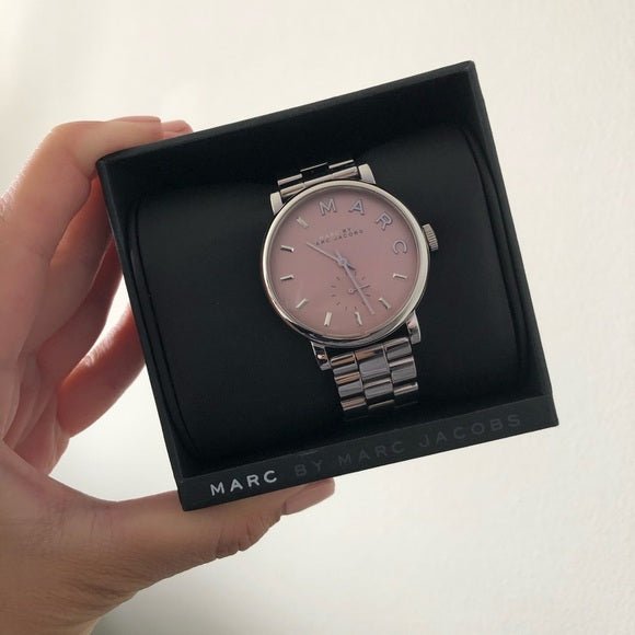 Marc Jacobs Baker Pink Dial Silver Steel Strap Watch for Women - MBM3283