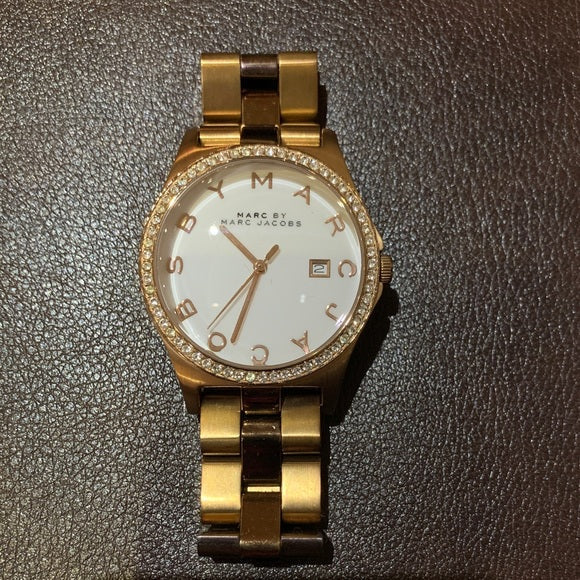 Marc Jacobs Henry Diamonds White Dial Rose Gold Steel Strap Watch for Women - MBM3079