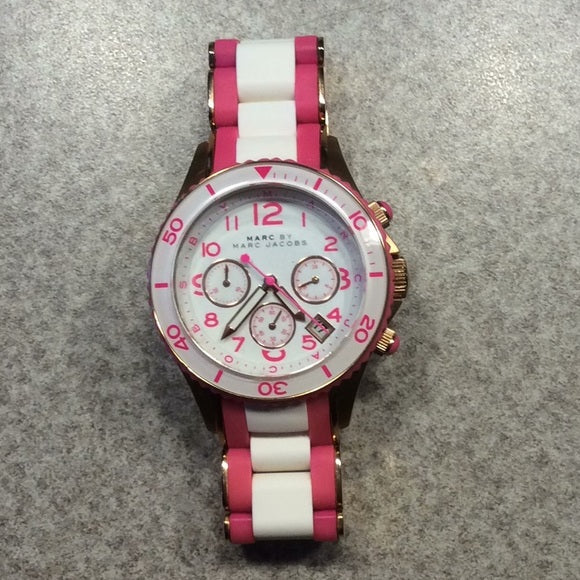 Marc Jacobs Rock Chronograph White Dial Two Tone Silicone Strap Watch for Women - MBM2593