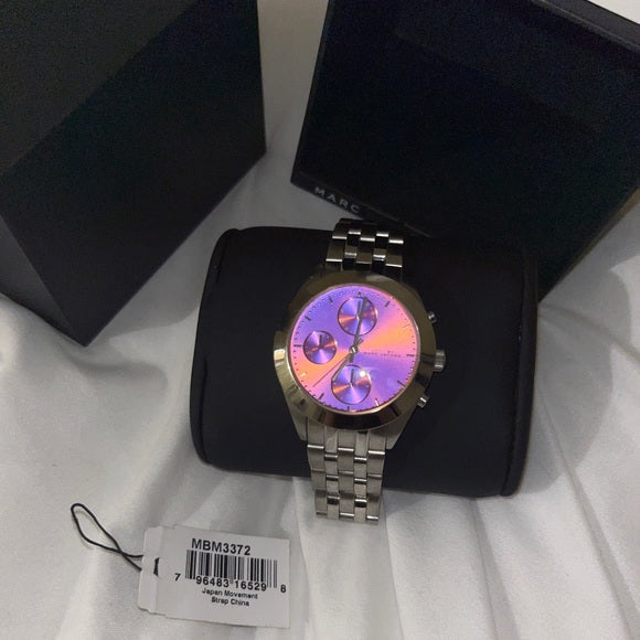 Marc Jacobs Peeker Chronograph Pink Dial Silver Steel Strap Watch for Women - MBM3372