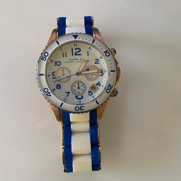 Marc Jacobs Rock Chronograph White Dial Two Tone Silicone Strap Watch for Women - MBM2594