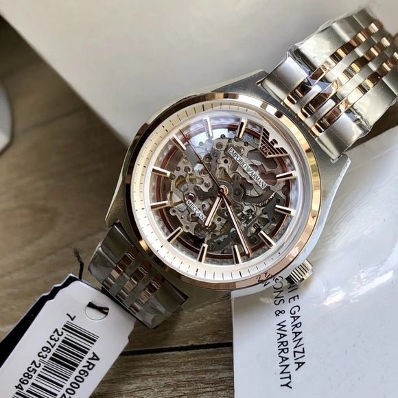 Emporio Armani Meccanico White Dial Two Tone Stainless Steel Watch For Men - AR60002