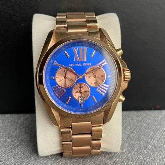 Michael Kors Bradshaw Quartz Blue Dial Rose Gold Steel Strap Watch For Women - MK5951