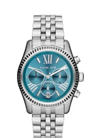 Michael Kors Lexington Chronograph Blue Dial Silver Steel Strap Watch For Women - MK5887