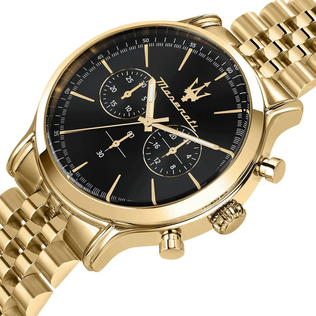 Maserati Epoca Chronograph Black Dial Gold Steel Strap Watch For Men - R8873618023