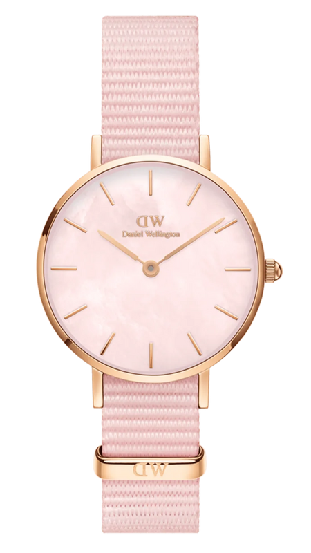 Daniel Wellington Petite Mother of Pearl Pink Dial Pink Nylon Strap Watch For Women - DW00100512