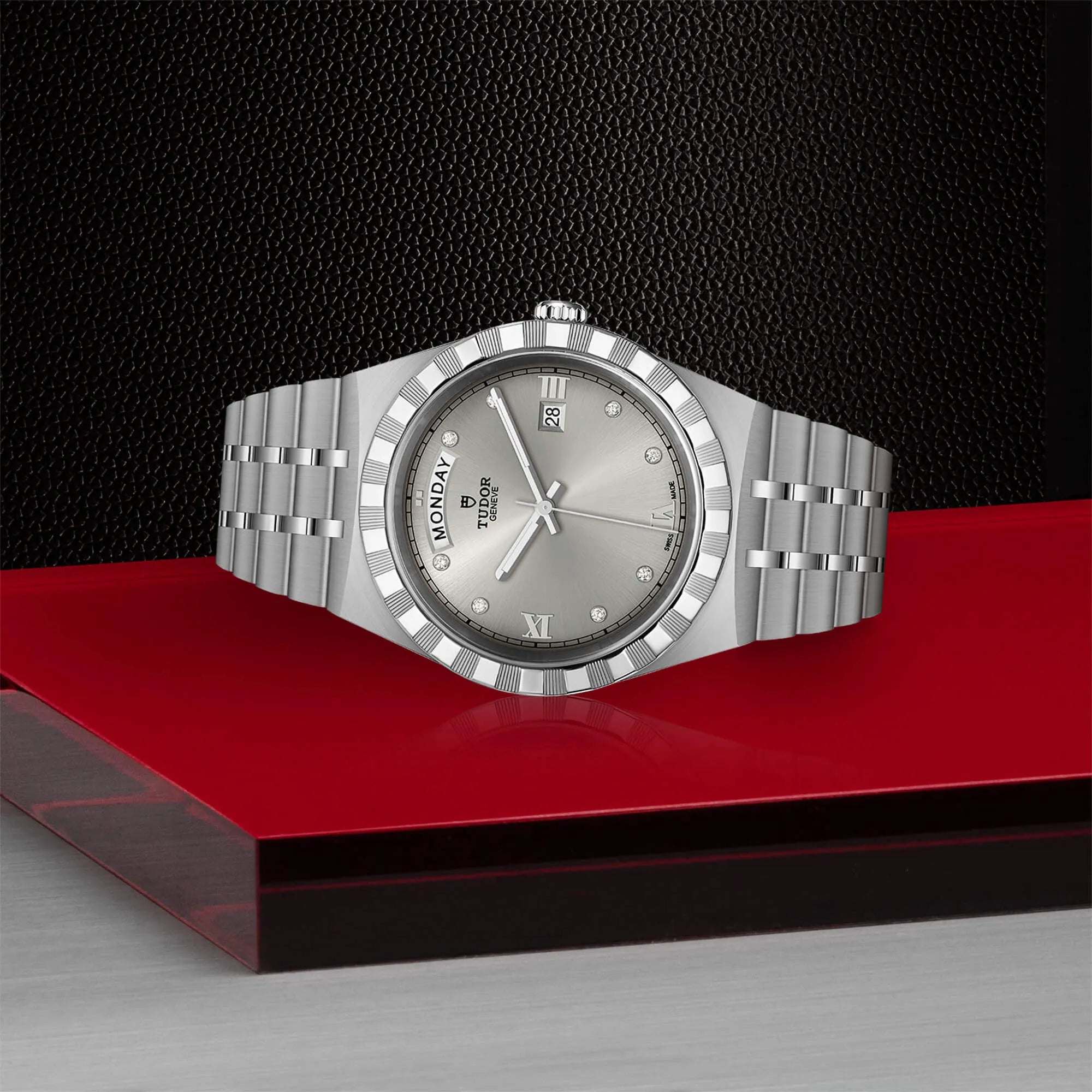 Tudor Royal Day Date Diamonds Automatic Silver Dial Silver Steel Strap Watch for Men - M28600-0002