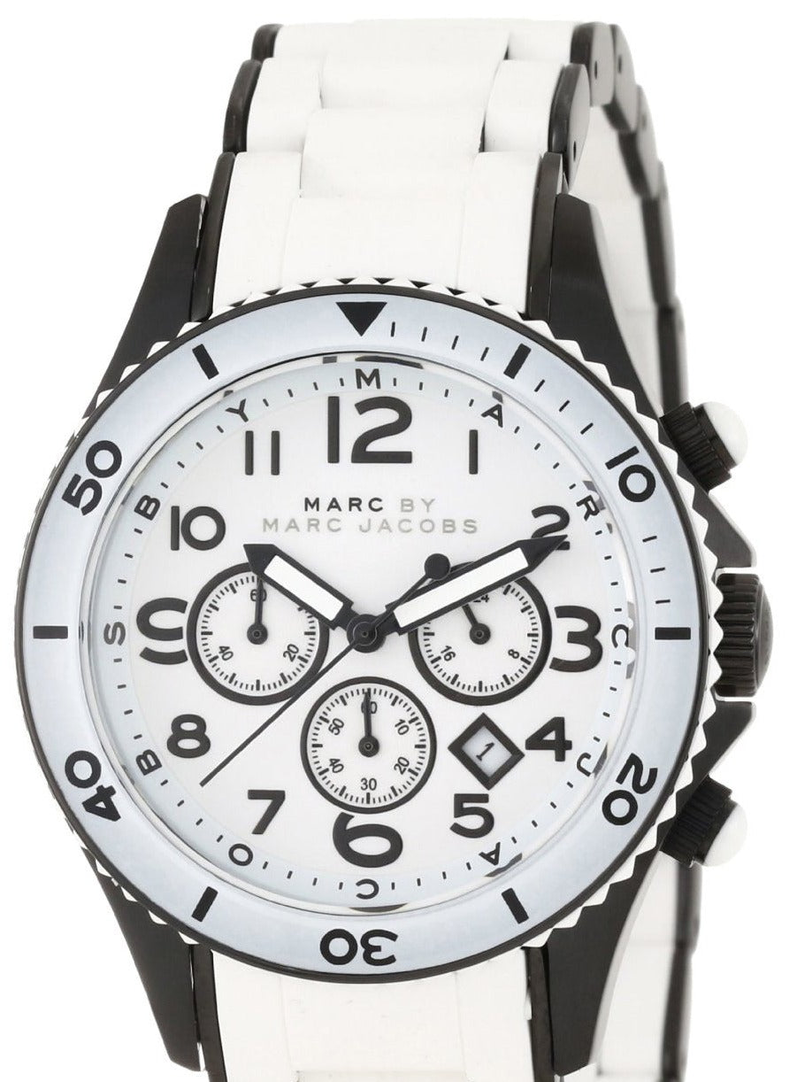 Marc Jacobs Rock Chronograph White Dial White Silicone Strap Watch for Women - MBM2574