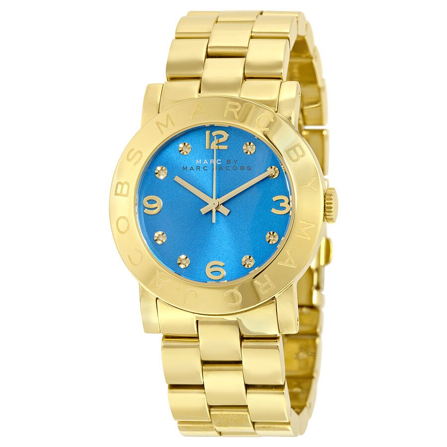 Marc Jacobs Amy Blue Dial Gold Steel Strap Watch for Women - MBM3303