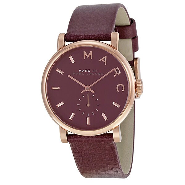 Marc Jacobs Baker Maroon Dial Maroon Leather Strap Watch for Women - MBM1267
