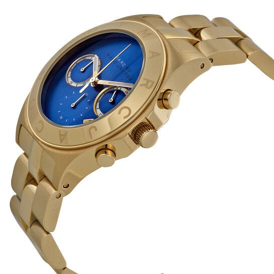 Marc Jacobs Blade Chronograph Blue Dial Gold Steel Strap Watch for Women - MBM3307