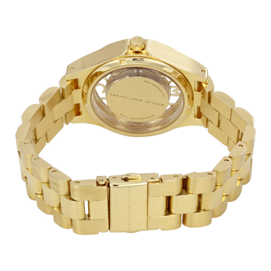 Marc Jacobs Henry Transparent Gold Dial Gold Steel Strap Watch for Women - MBM3338