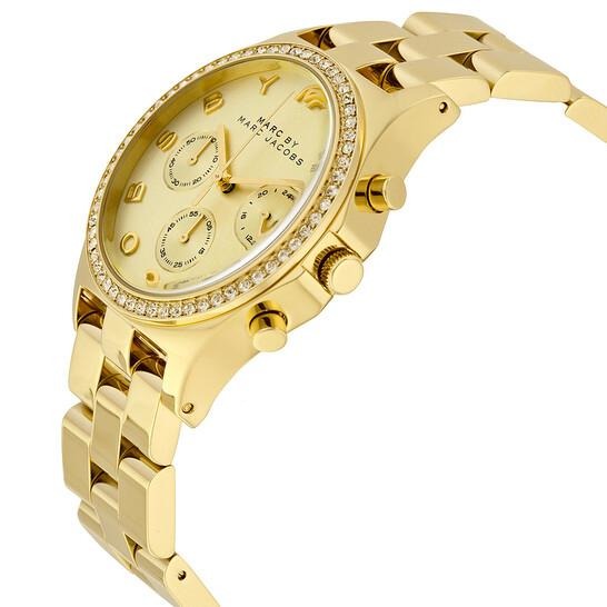 Marc Jacobs Henry Chronograph Gold Dial Gold Steel Strap Watch for Women - MBM3105