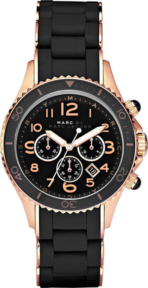 Marc Jacobs Rock Chronograph Black Dial Black Silicone Strap Watch for Women - MBM2553