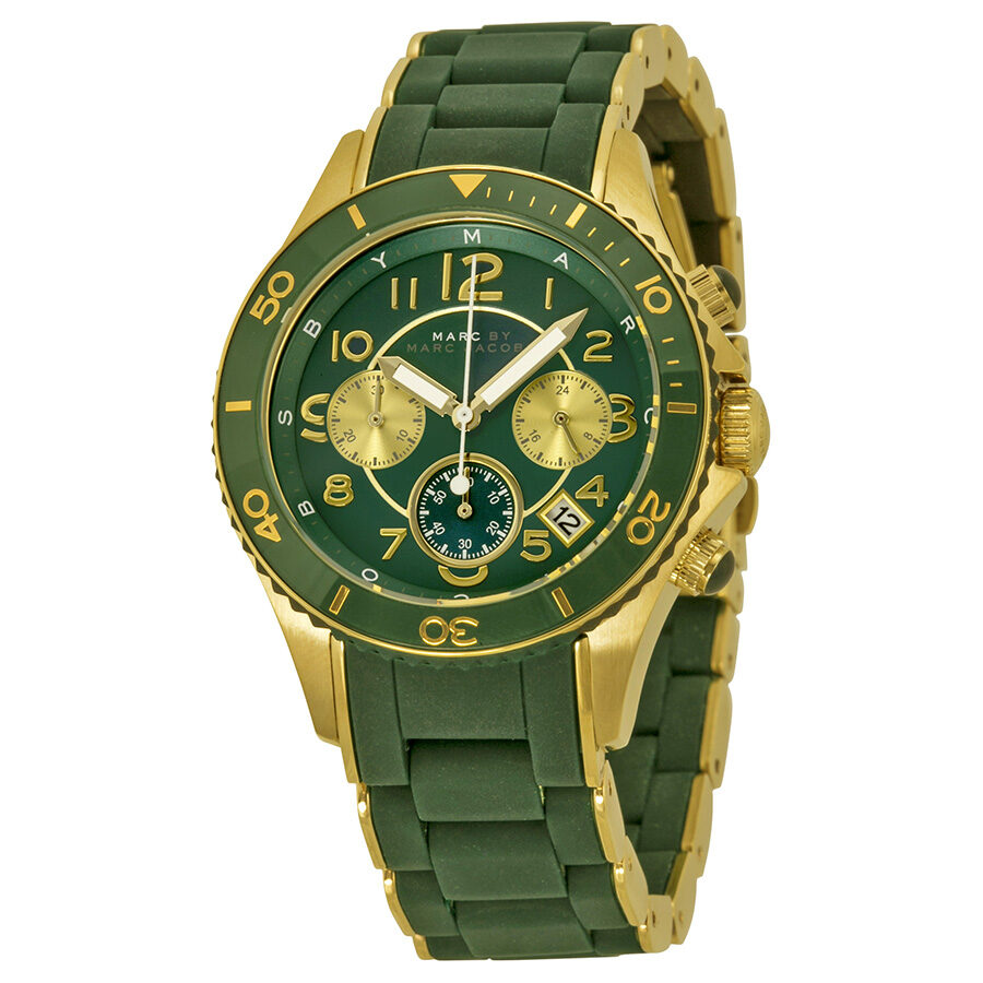 Marc Jacobs Rock Chronograph Green Dial Green Silicone Strap Watch for Women - MBM2597