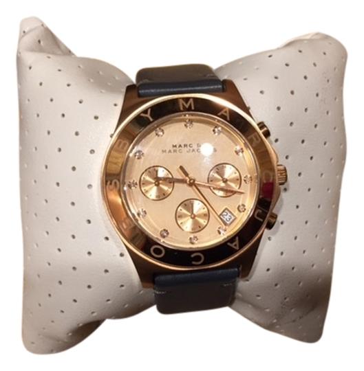 Marc Jacobs Blade Chronograph Rose Gold Dial Black Leather Strap Watch for Women - MBM1188