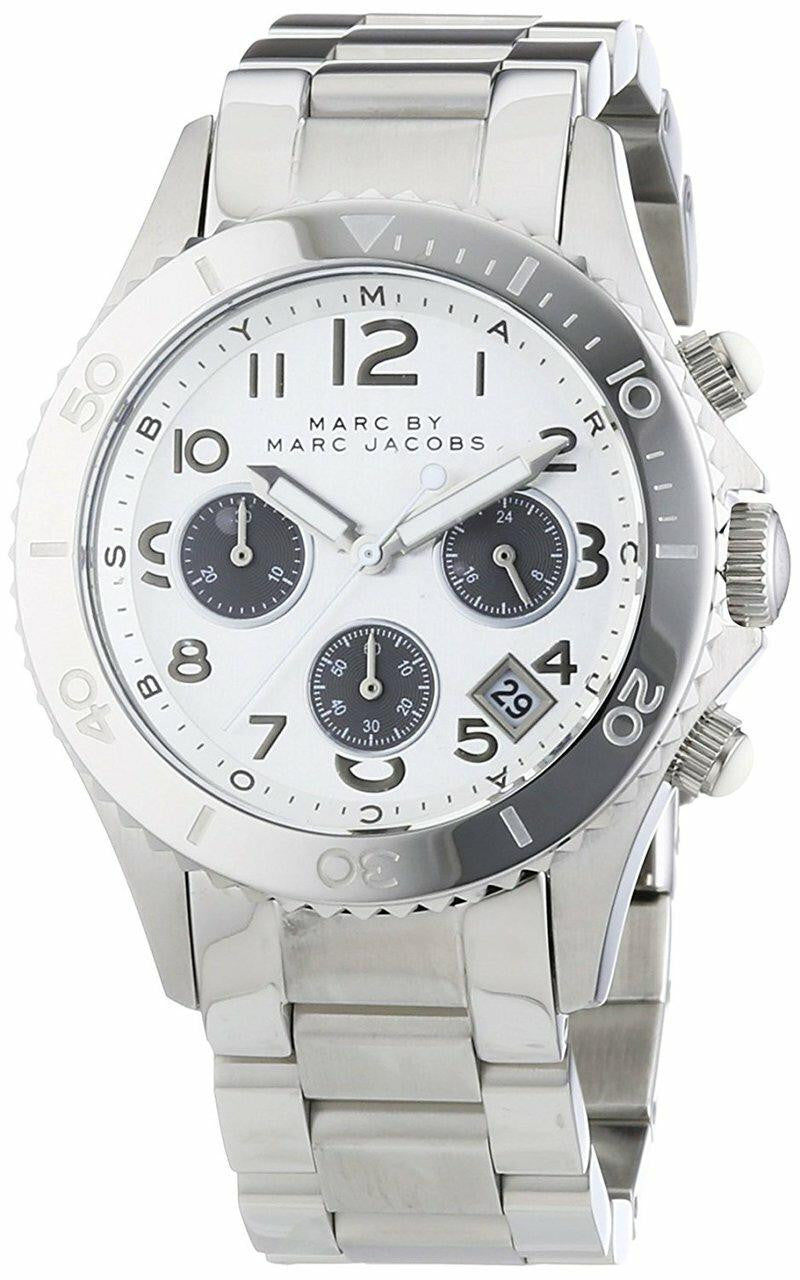 Marc Jacobs Marc Chronograph Silver Dial Silver Steel Strap Watch for Men - MBM3155