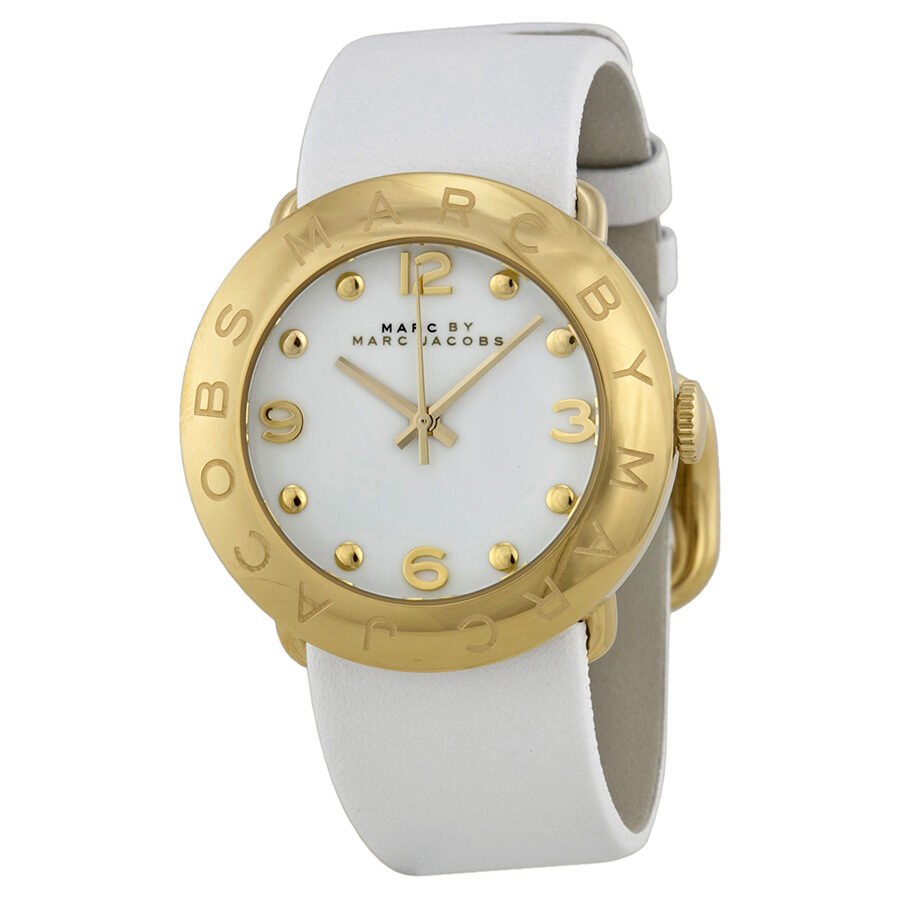 Marc Jacobs Amy White Dial White Leather Strap Watch for Women - MBM1150