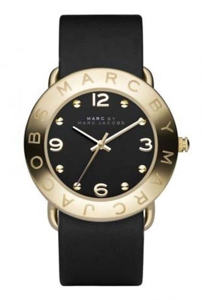 Marc Jacobs Amy Black Dial Black Leather Strap Watch for Women - MBM1154