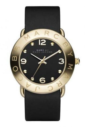 Marc Jacobs Amy Black Dial Black Leather Strap Watch for Women - MBM1154