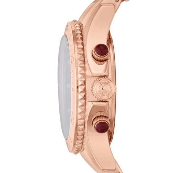 Marc Jacobs Rock Chronograph Mother of Pearl Red Dial Rose Gold Steel Strap Unisex Watch - MBM3251
