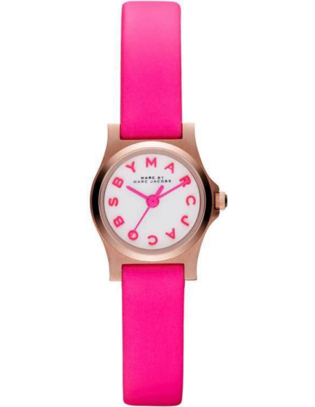 Marc Jacobs Henry White Dial Pink Leather Strap Watch for Women - MBM1237