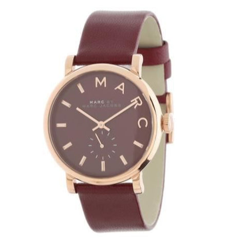 Marc Jacobs Baker Maroon Dial Maroon Leather Strap Watch for Women - MBM1267