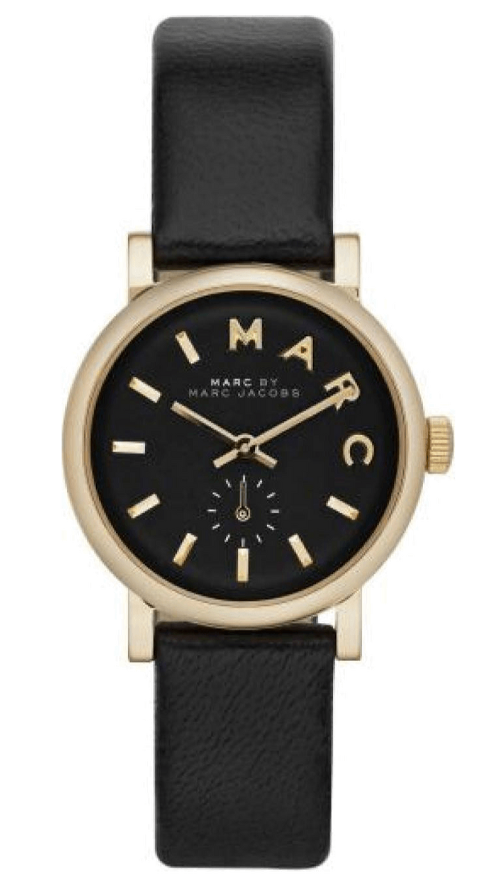 Marc Jacobs Baker Black Dial Black Leather Strap Watch for Women - MBM1273